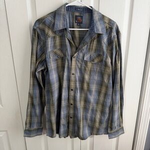 Moonshine Spirit blue green plaid pearl snap size medium